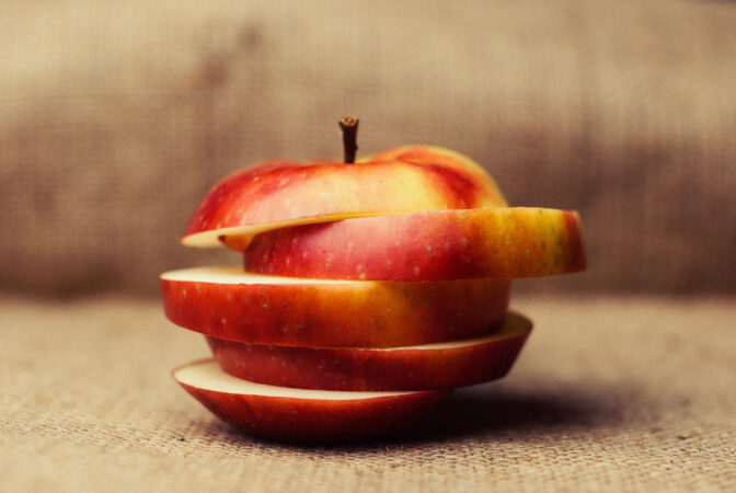 Apple sliced and restacked.