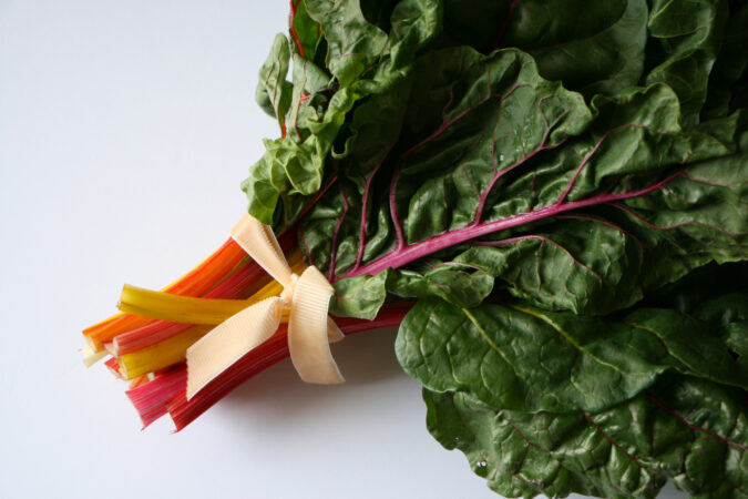 swiss chard with stems tied in bow